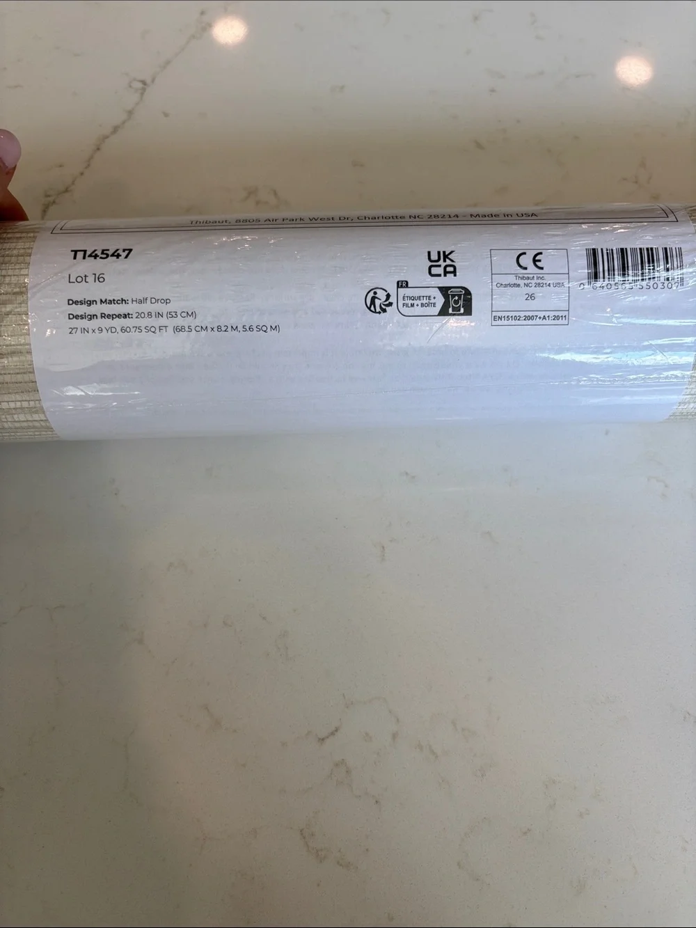 Thibaut Cream Textured Vinyl wallpaper NWT. Faux grass cloth. Had extra.
